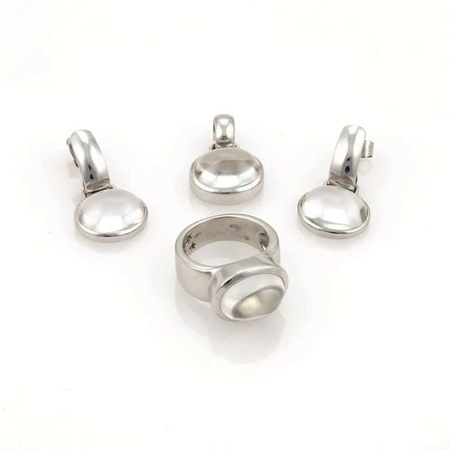 H. STERN GOLD ROCK CRYSTAL RING PENDANT & EARRING SET 18K WHITE SIZE 6.5 (1 of 2)