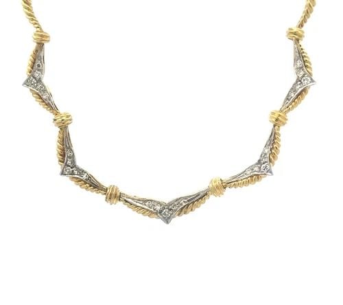 DIAMOND GOLD COLLAR NECKLACE 18K TWO TONE CURVED LINK COLLAR STYLE (1 of 2)