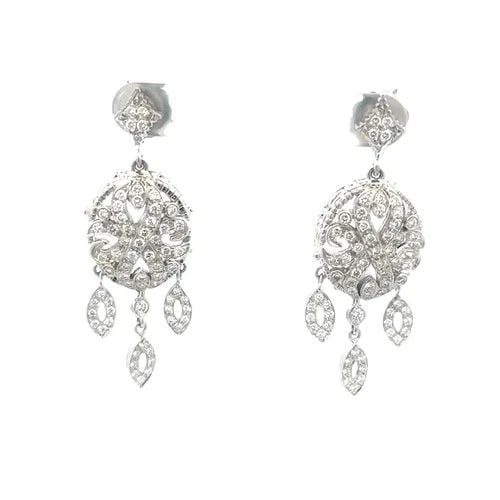 DORIS PANOS DIAMOND GOLD EARRINGS 18K WHITE FLORAL DANGLING STYLE (1 of 2)