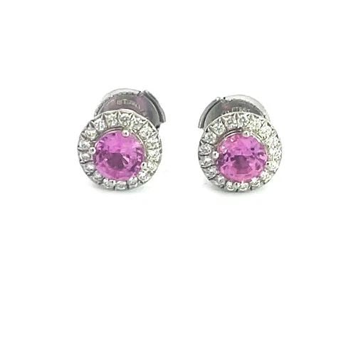 TIFFANY & CO. SOLESTE DIAMOND STUD EARRINGS PLATINUM PINK SAPPHIRE PAPER: TIFFANY & CO. SOLESTE DIAMOND STUD EARRINGS PLATINUM PINK SAPPHIRE PAPER The Tiffany & Co. Soleste Diamond Stud Earrings in Platinum are a luxurious and elegant pair featuring a lovely pink sapphire s
