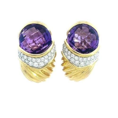 DAVID YURMAN DIAMOND GOLD EARRINGS GEMSTONE CABLE POST CLIP STYLE (1 of 2)