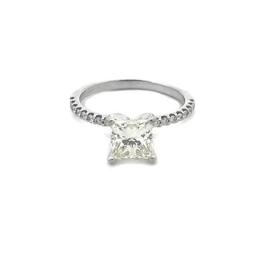 DIAMOND ENGAGEMENT GOLD RING SQUARE CUT 1.52CT W/ACCENT 14K WHITE GIA (1 of 2)