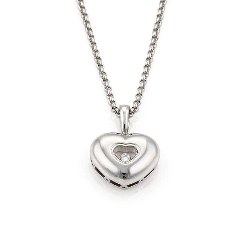 CHOPARD HAPPY DIAMOND 18K WHITE GOLD HEART PENDANT & CHAIN NECKLACE (1 of 2)