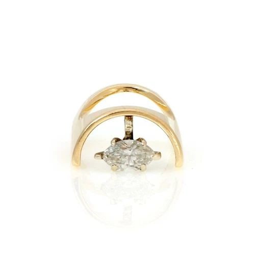 VINTAGE MARQUEE DIAMOND SOLITAIRE 14K YELLOW GOLD UNIQUE RING SIZE 4 (1 of 2)