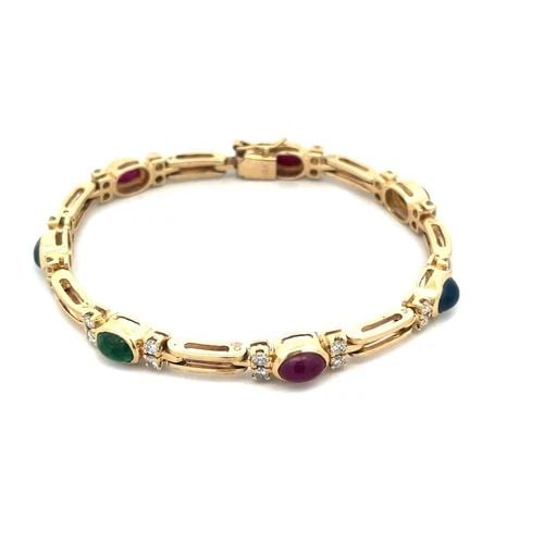 DIAMOND & GEMS GOLD BRACELET 14K YELLOW OVAL LINK RUBY SAPPHIRE ENERALD (1 of 2)