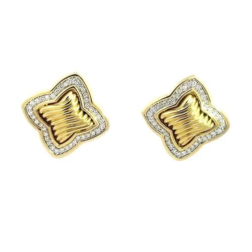 DAVID YURMAN GOLD QUATREFOIL EARRINGS DIAMOND 18K YELLOW POST CLIP STYLE: DAVID YURMAN GOLD QUATREFOIL EARRINGS DIAMOND 18K YELLOW POST CLIP STYLE From the Quatrefoil Collection by David Yurman, this gorgeous pair of earrings are crafted from 18k yellow gold with a fine pol