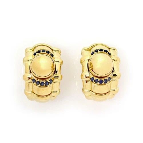 PIAGET SAPPHIRE 18K YELLOW GOLD MOVABLE BALL DOME POST CLIP EARRINGS (1 of 2)