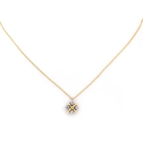 TIFFANY & CO. DIAMOND PLATINUM 18K YELLOW GOLD X PENDANT & CHAIN: TIFFANY & CO. DIAMOND PLATINUM 18K YELLOW GOLD X PENDANT & CHAIN Tiffany & Co. Diamond Platinum 18k Yellow Gold X Pendant & Chain Description This elegant authentic pendant and chain is from Tiffany &