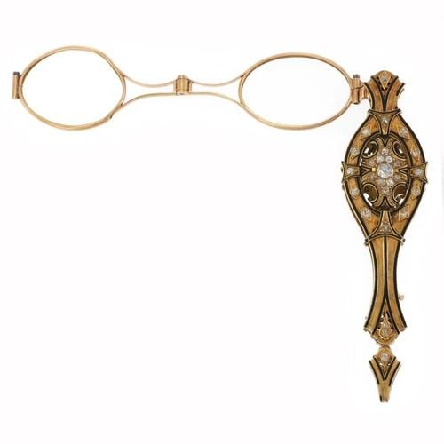 VICTORIAN 1CT OMC DIAMOND 18K YELLOW GOLD LORGNETTE EYE FRAME PENDANT (1 of 2)