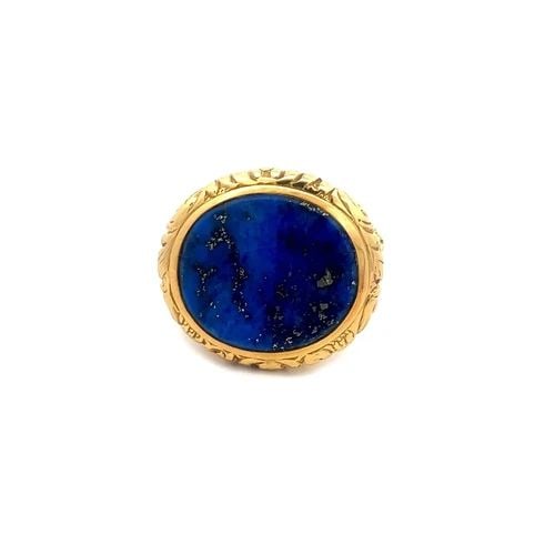 VICTORIAN LAPIS GOLD SEAL FOB PENDANT 18K YELLOW SCROLL DESIGN (1 of 2)