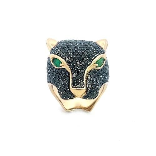 BLACK DIAMOND GOLD PANTHER RING 14K YELLOW WITH GEMSTONE (1 of 2)