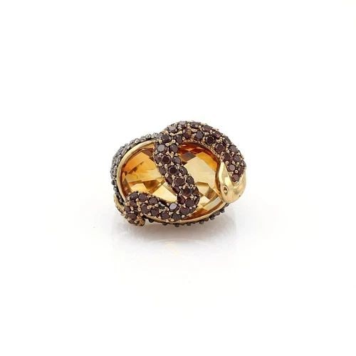 14K YELLOW GOLD 3.50CT CHAMPAGNE DIAMOND GARNET TOPAZ SNAKE RING (1 of 2)