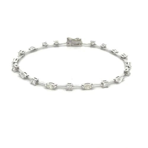 DIAMOND BAR LINK BRACELET ASSORTED SHAPE PRONGS 18K WHITE GOLD (1 of 2)