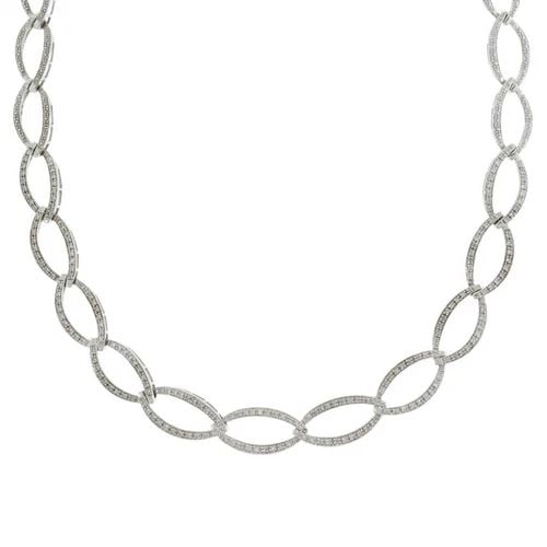 MARQUISE LINK DIAMOND NECKLACE 14K WHITE GOLD PAVE ET COLLAR (1 of 2)
