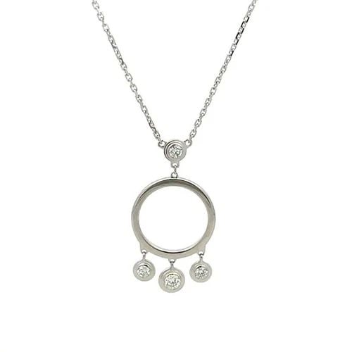 CARTIER DIAMOND 18K WHITE GOLD DROP CHARMS CIRCLE PENDANT NECKLACE PAPER: CARTIER DIAMOND 18K WHITE GOLD DROP CHARMS CIRCLE PENDANT NECKLACE PAPER This gorgeous pendant and chain necklace is by Cartier from the Double C collection, it is crafted from 18k white gold featurin