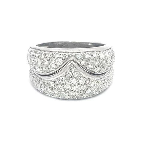 DAMIANI DIAMOND GOLD RING 18K WHITE PAVE SET 2 ROW STACK STYLE (1 of 2)