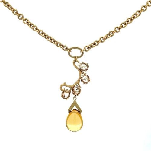 ANTHONY NAK CITRINE 18K YELLOW GOLD FLORAL PENDANT NECKLACE: ANTHONY NAK CITRINE 18K YELLOW GOLD FLORAL PENDANT NECKLACE This is designer Anthony Nak pendant and chain necklace, it is crafted from 18k yellow gold with an S hoop clasp. The round link chain is 4m