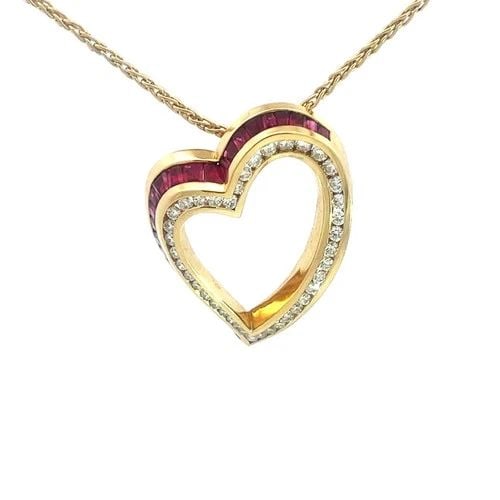 CHARLES KRYPELL RUBY GOLD PENDANT DIAMOND 18K YELLOW HEART 18K GOLD CHAIN: CHARLES KRYPELL RUBY GOLD PENDANT DIAMOND 18K YELLOW HEART 18K GOLD CHAIN The Charles Krypell Ruby Gold Pendant features a stunning 7mm wide open heart-shaped pendant crafted from 18k yellow gold with