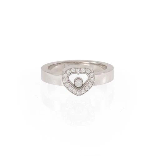 CHOPARD RING HAPPY DIAMONDS 18K WHITE GOLD HEART SIZE 6.75 (1 of 2)