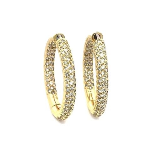 NATURAL DIAMOND GOLD HOOP EARRINGS 14K YELLOW INSIDE OUT PUFFED STYLE: NATURAL DIAMOND GOLD HOOP EARRINGS 14K YELLOW INSIDE OUT PUFFED STYLE This lovely pair of earrings are crafted from 14k yellow gold featuring 4mm hinged hallow tube/puffed hoops with pave set inside o