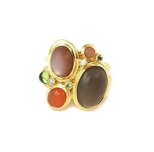 DAVID YURMAN RING DIAMOND & GEMSTONES 18K YELLOW GOLD: DAVID YURMAN RING DIAMOND & GEMSTONES 18K YELLOW GOLD The David Yurman Ring is a stunning piece of fine jewelry featuring round-cut diamonds and gemstones set in 18k yellow gold. This elegant cocktail