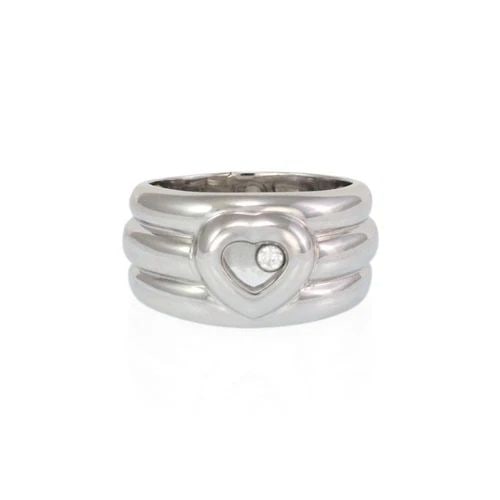 CHOPARD HAPPY DIAMOND 18K WHITE GOLD 12MM WIDE HEART RING SIZE 7.75 (1 of 2)
