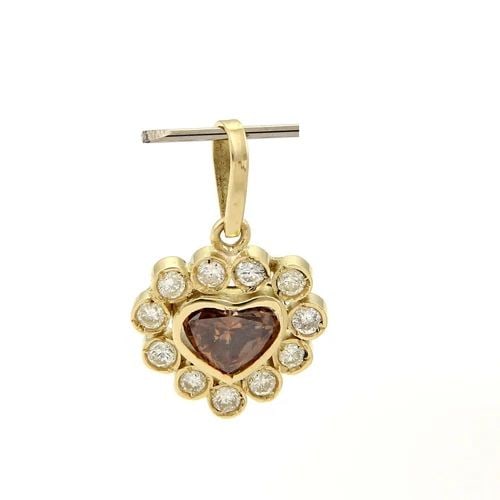 GOLD DIAMOND HEART PENDANT 18K YELLOW GEMSTONE (1 of 2)