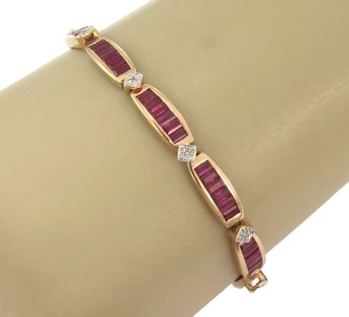 RUBY 14K GOLD BRACELET DIAMOND NATURAL 15.2 CT TENNIS PINK GOLD (1 of 2)
