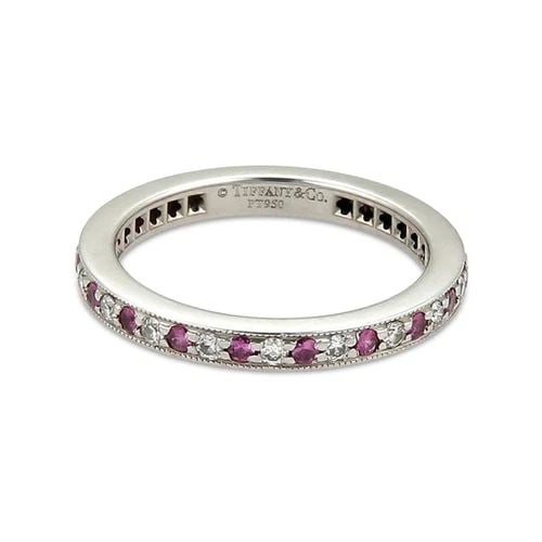 TIFFANY & CO. DIAMOND PINK SAPPHIRE PLATINUM MILGRAIN ETERNITY BAND RING SIZE 4: TIFFANY & CO. DIAMOND PINK SAPPHIRE PLATINUM MILGRAIN ETERNITY BAND RING SIZE 4 Tiffany & Co. Diamond Pink Sapphire Platinum Milgrain Eternity Band Ring Size 4 Description This elegant authentic Legac