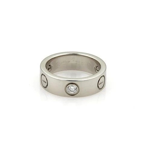 CARTIER LOVE 3 DIAMOND GOLD BAND 18K WHITE RING SIZE EU 47-US 4 CERT: CARTIER LOVE 3 DIAMOND GOLD BAND 18K WHITE RING SIZE EU 47-US 4 CERT Elite and authentic by Cartier from the LOVE collection, crafted from 18k white gold with a fine polished finish and round cut spar