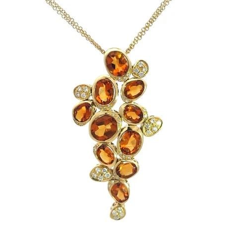 PONTE VECCHIO GIOIELLI CITRINE GOLD PENDANT 18K YELLOW DIAMOND DOUBLE CHAIN: PONTE VECCHIO GIOIELLI CITRINE GOLD PENDANT 18K YELLOW DIAMOND DOUBLE CHAIN The Ponte Vecchio Gioielli Citrine Gold Pendant is a stunning piece of fine jewelry featuring a cascade style with oval shap