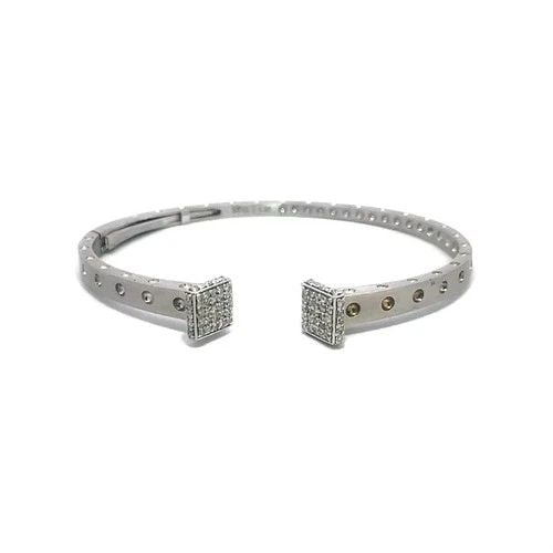 DIAMOND GOLD CUFF BRACELET 14K WHITE KICK STYLE PAVE SET STYLE (1 of 2)