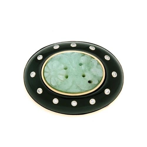 TRIANIAN I MAGNIN DIAMOND JADE ONYX 14K YELLOW GOLD PENDANT/BROOCH (1 of 2)
