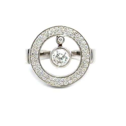 ROBERTO COIN CENTO GOLD RING 2 DANGLE DIAMOND CIRCLE STYLE PAVE BEZEL (1 of 2)