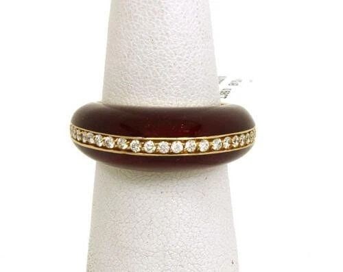 ALESSANDRO FANFANI GOLD DIAMOND RING ENAMEL 18K YELLOW DOME BAND (1 of 2)
