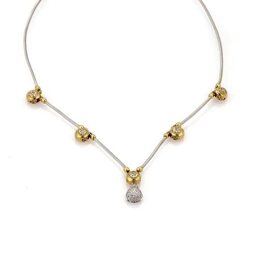 CHARRIOL DIAMOND 18K TWO TONE GOLD DOT STATION CABLE NECKLACE (1 of 2)