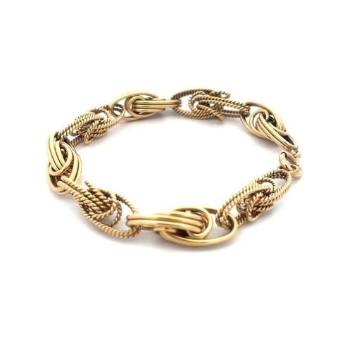 YELLOW GOLD 14K LINK BRACELET INTERLACED WIRE ROPE STYLE (1 of 2)