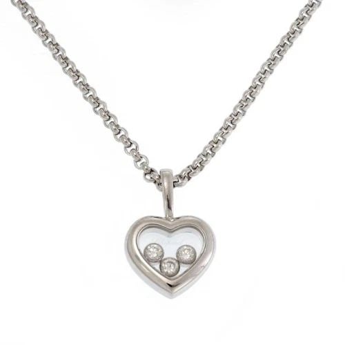 CHOPARD HAPPY DIAMOND 18K WHITE GOLD 3 DIAMOND HEART PENDANT CHAIN (1 of 2)