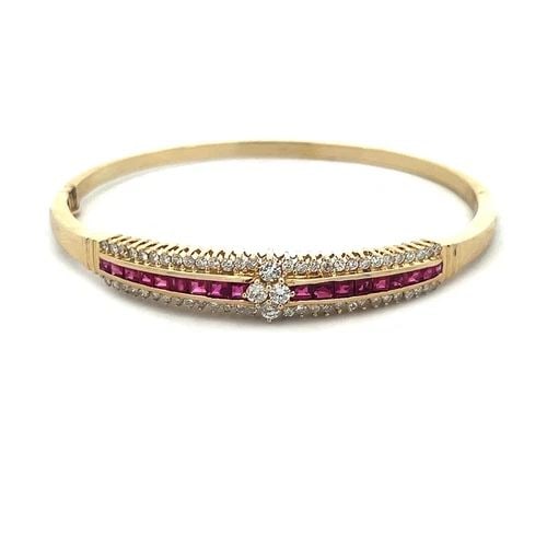 DIAMOND RUBY GOLD BRACELET 14K HINGED STYLE BANGLE (1 of 2)