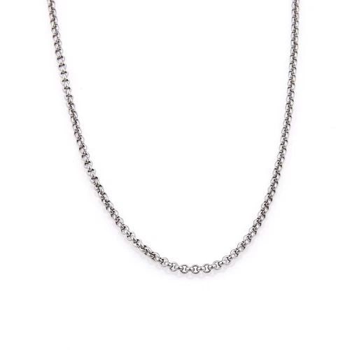CHOPARD 18K WHITE GOLD 3.5MM ROLO LINK CHAIN 16.75" LONG: CHOPARD 18K WHITE GOLD 3.5MM ROLO LINK CHAIN 16.75" LONG Chopard 18k White Gold 3.5mm Rolo Link Chain 16.75" Long Description This rolo link authenic chain is by Chopard, it is crafted from 18k white 