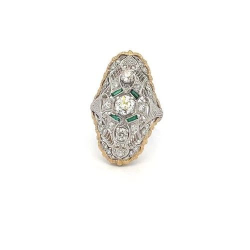 ART DECO DIAMOND PLATINUM PALLADIUM 14K GOLD LONG FILIGREE RING (1 of 2)