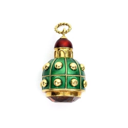 ESTATE 18K YELLOW GOLD MADEIRA CITRINE & ENAMEL FOB PENDANT/CHARM (1 of 2)