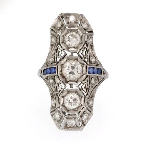 RING ART DECO DIAMOND GEMSTONE PLATINUM (1 of 2)
