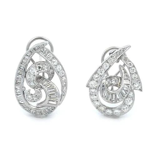 PLATINUM DIAMOND EARRINGS 1.75 CT FANCY OVAL POST GOLD CLIP HUGGIE EARRINGS: PLATINUM DIAMOND EARRINGS 1.75 CT FANCY OVAL POST GOLD CLIP HUGGIE EARRINGS This is a beautiful pair of diamond earrings; they are crafted from platinum and from white gold backsfeaturing a curved sha