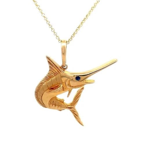 REYES DEL MAR GOLD SWORDFISH PENDANT 14K YELLOW GEMSTONE W/CHAIN (1 of 2)