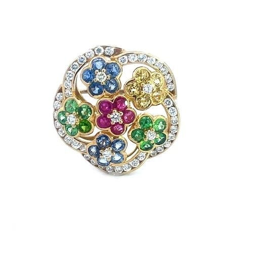 KUTCHINSKY DIAMOND GOLD BROOCH 18K YELLOW GEMSTONE FLORAL STYLE: KUTCHINSKY DIAMOND GOLD BROOCH 18K YELLOW GEMSTONE FLORAL STYLE The Kutchinsky Diamond Gold Brooch is a stunning piece of fine jewelry featuring a beautiful floral design. Made of natural white diamon