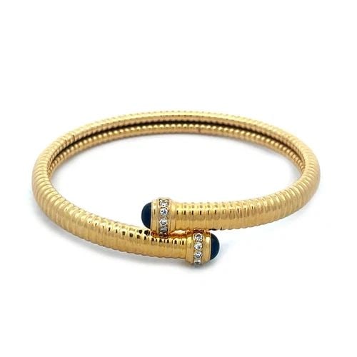 DIAMOND SAPPHIRE GOLD BANGLE FRANCE 18K YELLOW TUBOGAS BYPASS STYLE FLEX BAND (1 of 2)