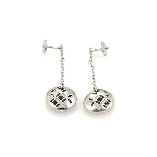 LOUIS VUITTON MONOGRAM GALLEA GOLD EARRINGS 18K WHITE ROUND DANGLE W/CASE: LOUIS VUITTON MONOGRAM GALLEA GOLD EARRINGS 18K WHITE ROUND DANGLE W/CASE The Louis Vuitton Monogram GALLEA Gold Earrings are a luxurious and stylish piece of fine jewelry. These elegant earrings feat