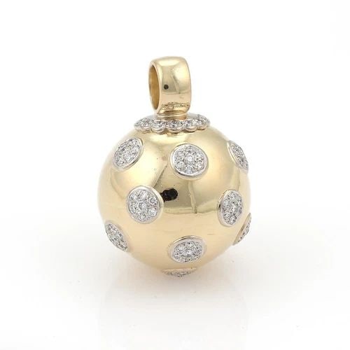 J.YANISDIAMOND BALL PENDANT 18K YELLOW GOLDLARGE DISCO BALL: J.YANISDIAMOND BALL PENDANT 18K YELLOW GOLDLARGE DISCO BALL Designer J.Yanis Diamond 18k Yellow Gold Disco Ball Pendant Description This is an authentic designer pendant, from Spain by Yanis, it is cr