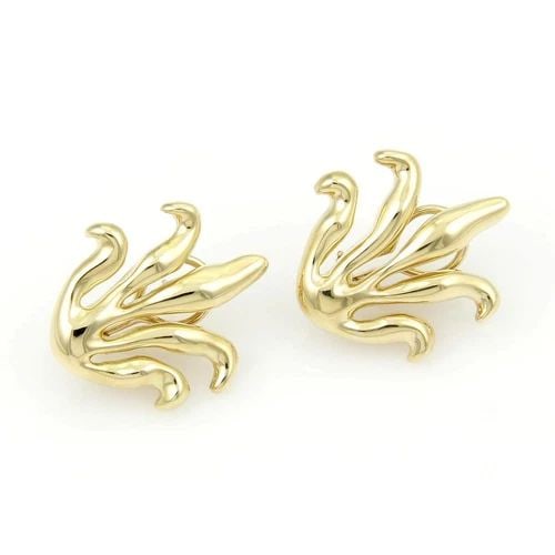 TIFFANY & CO. GOLD EARRINGS 18K YELLOW LONG LEAVES DESIGN POST CLIP (1 of 2)